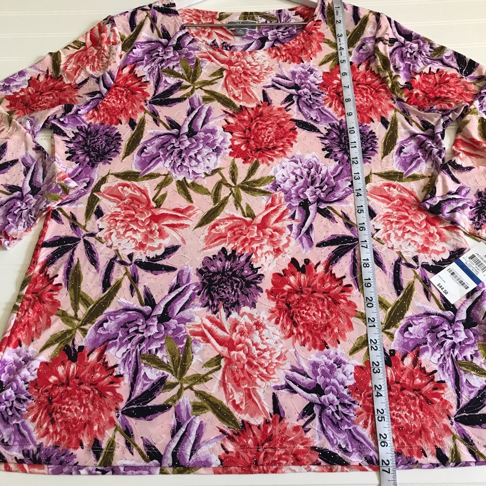 JM Collection Floral Print Embroidered Top Size XL - Picture 5 of 11
